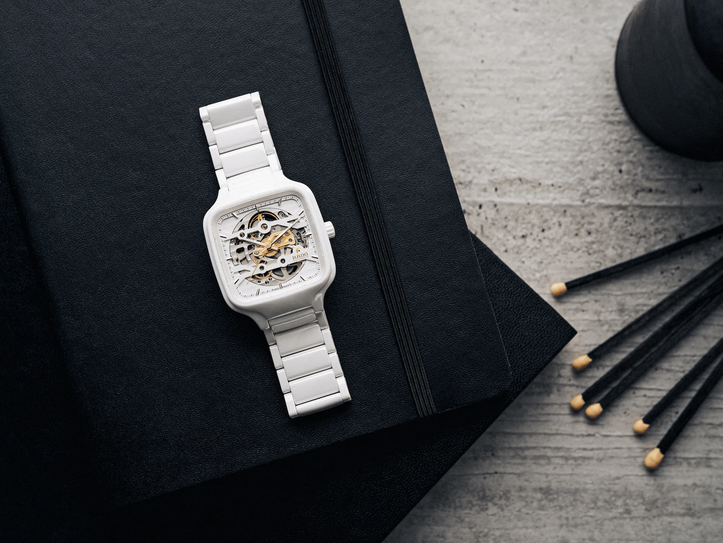 RADO True Square Automatic Skeleton White Ceramic 38mm Men's Watch R27126012