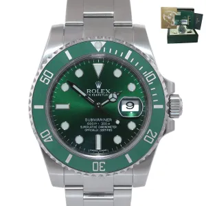 RANDOM SERIAL PAPERS Rolex Submariner Hulk Green Ceramic 116610LV Steel Watch