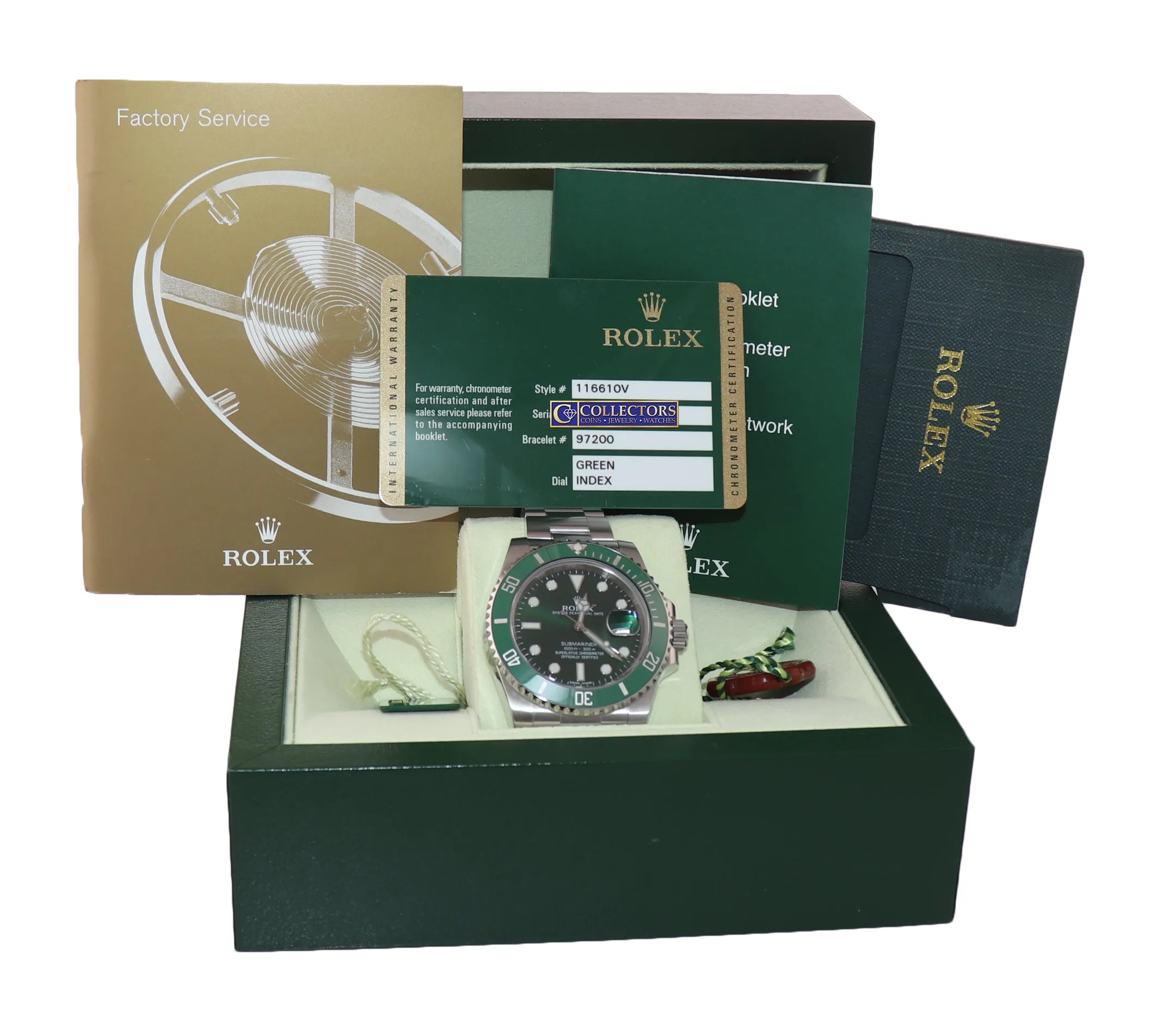 RANDOM SERIAL PAPERS Rolex Submariner Hulk Green Ceramic 116610LV Steel Watch