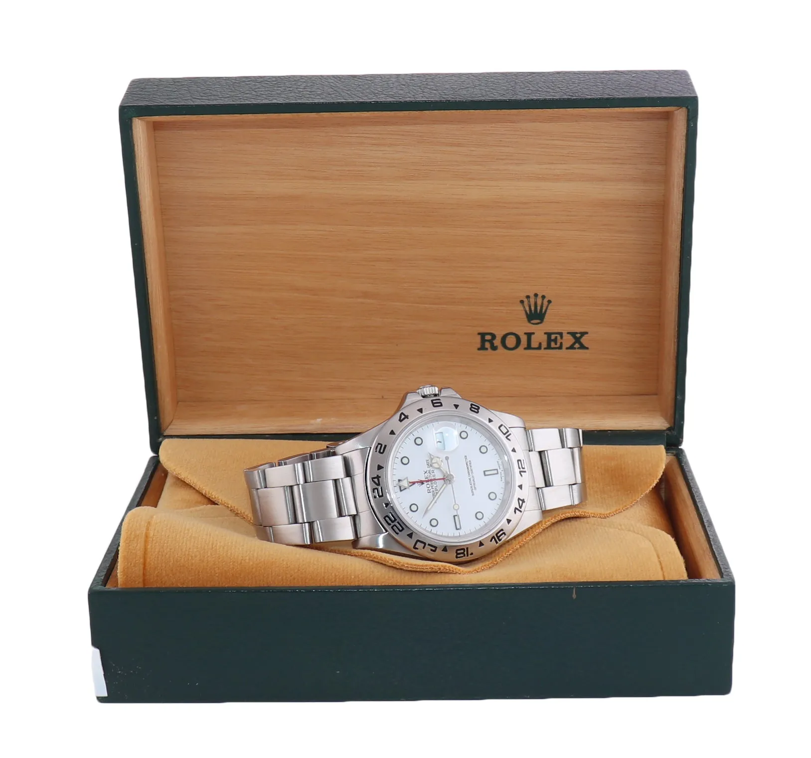 RARE Rolex Explorer II 16550 Fat Font Steel Polar White Date GMT Date Watch