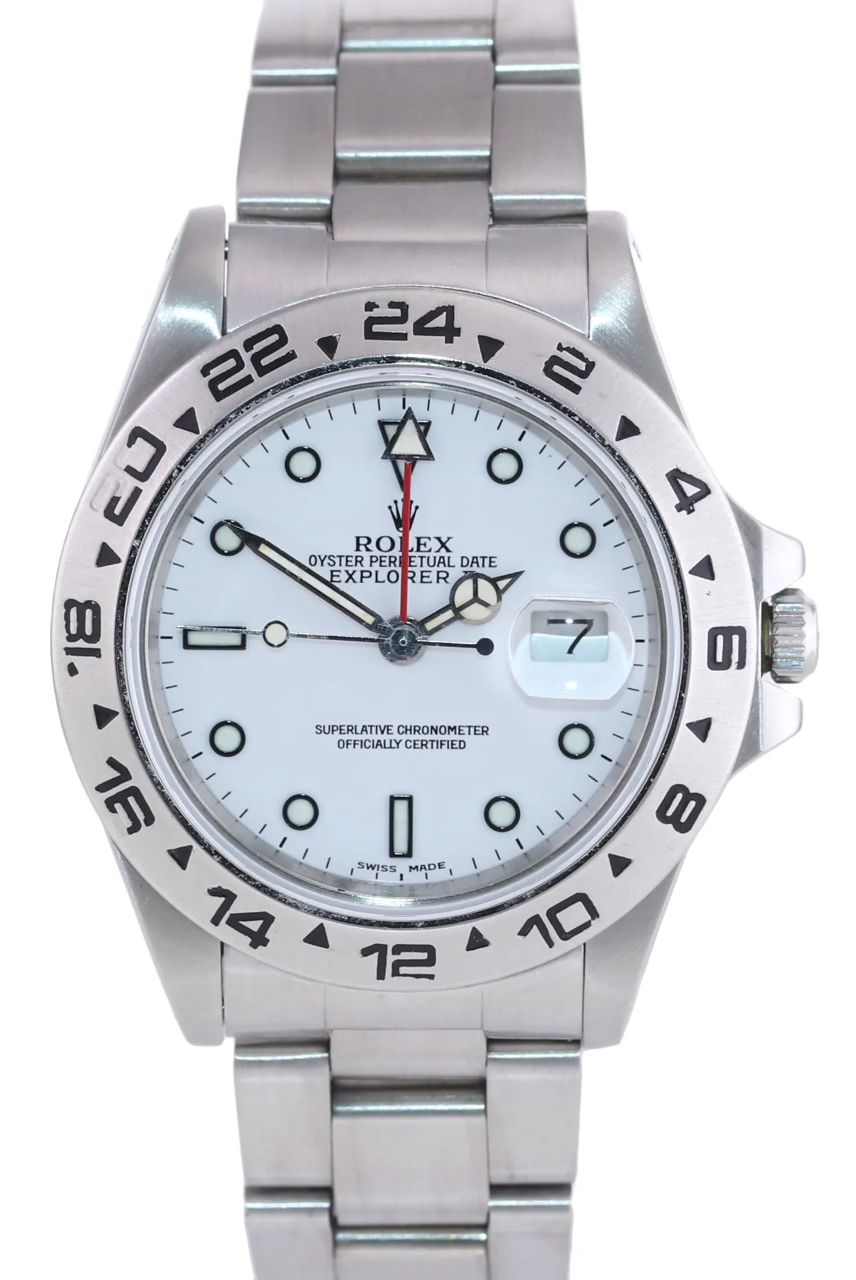 RARE Rolex Explorer II 16550 Fat Font Steel Polar White Date GMT Date Watch