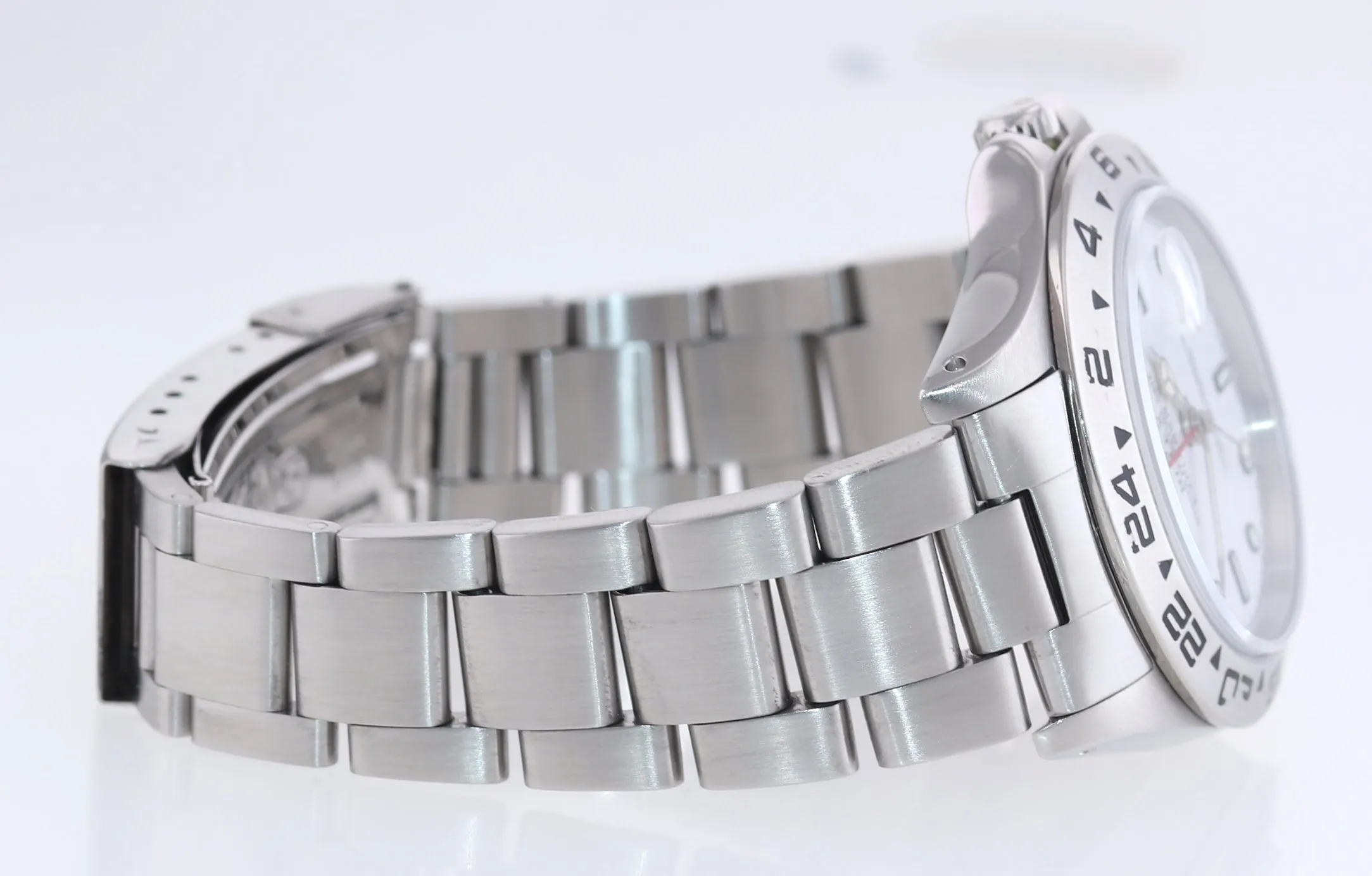 RARE Rolex Explorer II 16550 Fat Font Steel Polar White Date GMT Date Watch