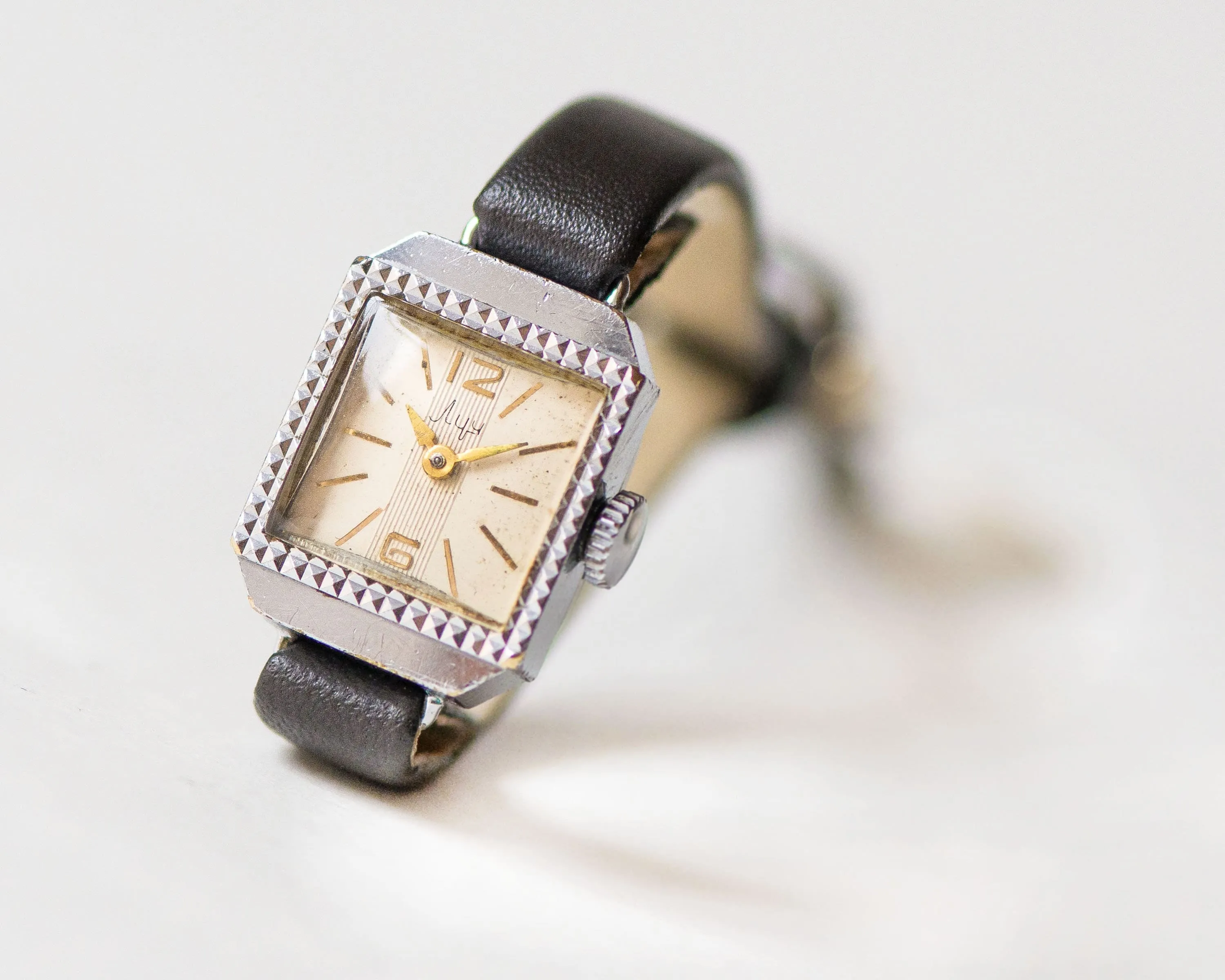 Rectangular watch for women silver shade art deco style, vintage lady's watch Ray, Arabic numerals dial watch gift new premium leather strap
