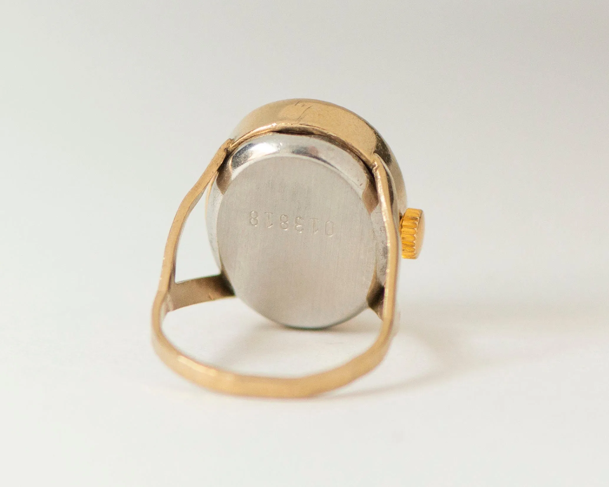 Red women watch ring vintage oval Seagull, delicate jewelry gold shade case tiny ring lady gift, lady watch ring chunky oval approx size N