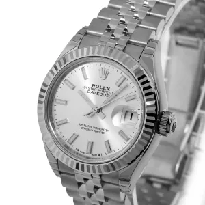 Rolex Datejust 28mm White Gold & Steel Silver Index Dial & Fluted Bezel 279174