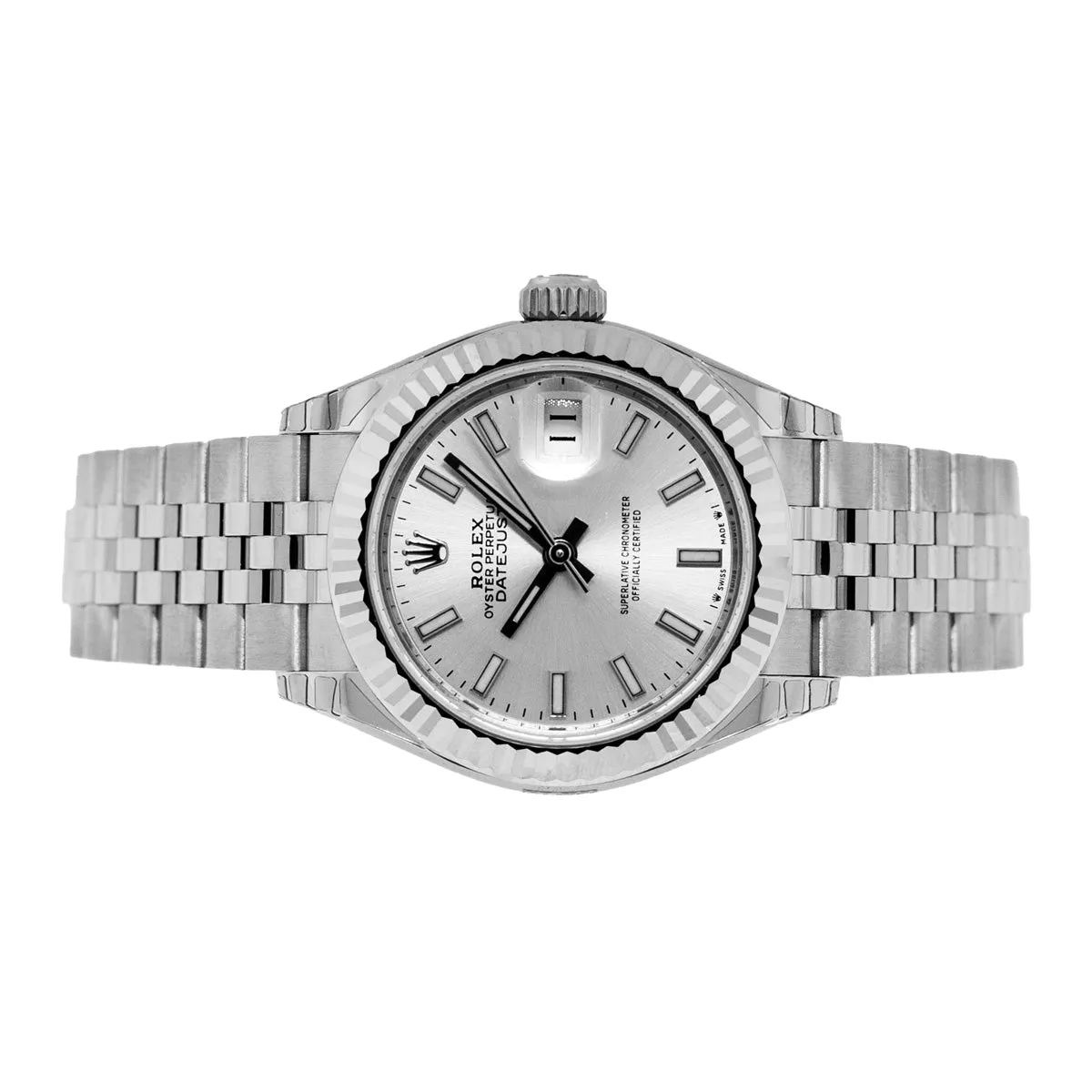 Rolex Datejust 28mm White Gold & Steel Silver Index Dial & Fluted Bezel 279174