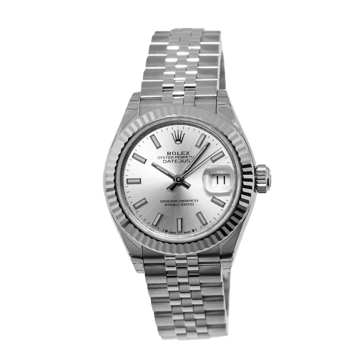 Rolex Datejust 28mm White Gold & Steel Silver Index Dial & Fluted Bezel 279174
