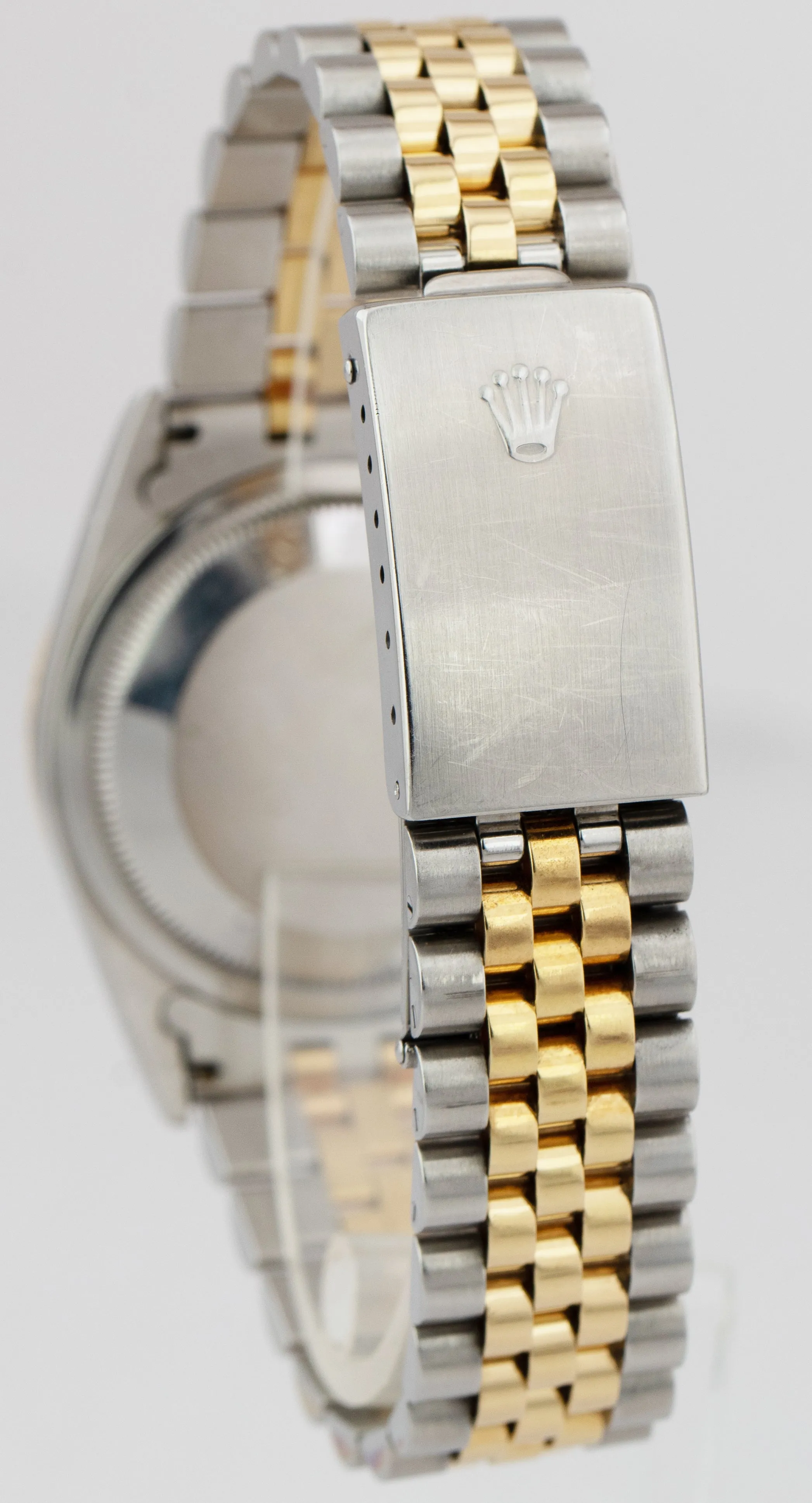 Rolex DateJust 36mm 18K Yellow Gold Steel No-Holes Case White Watch 16233 PAPERS
