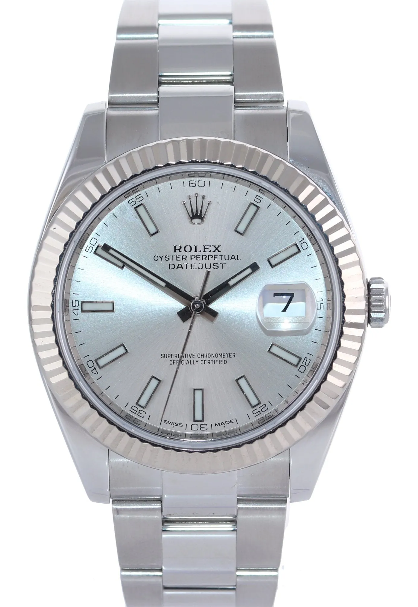 Rolex DateJust 41 126334 Silver Stick Dial Steel Fluted Oyster Band Watch Box
