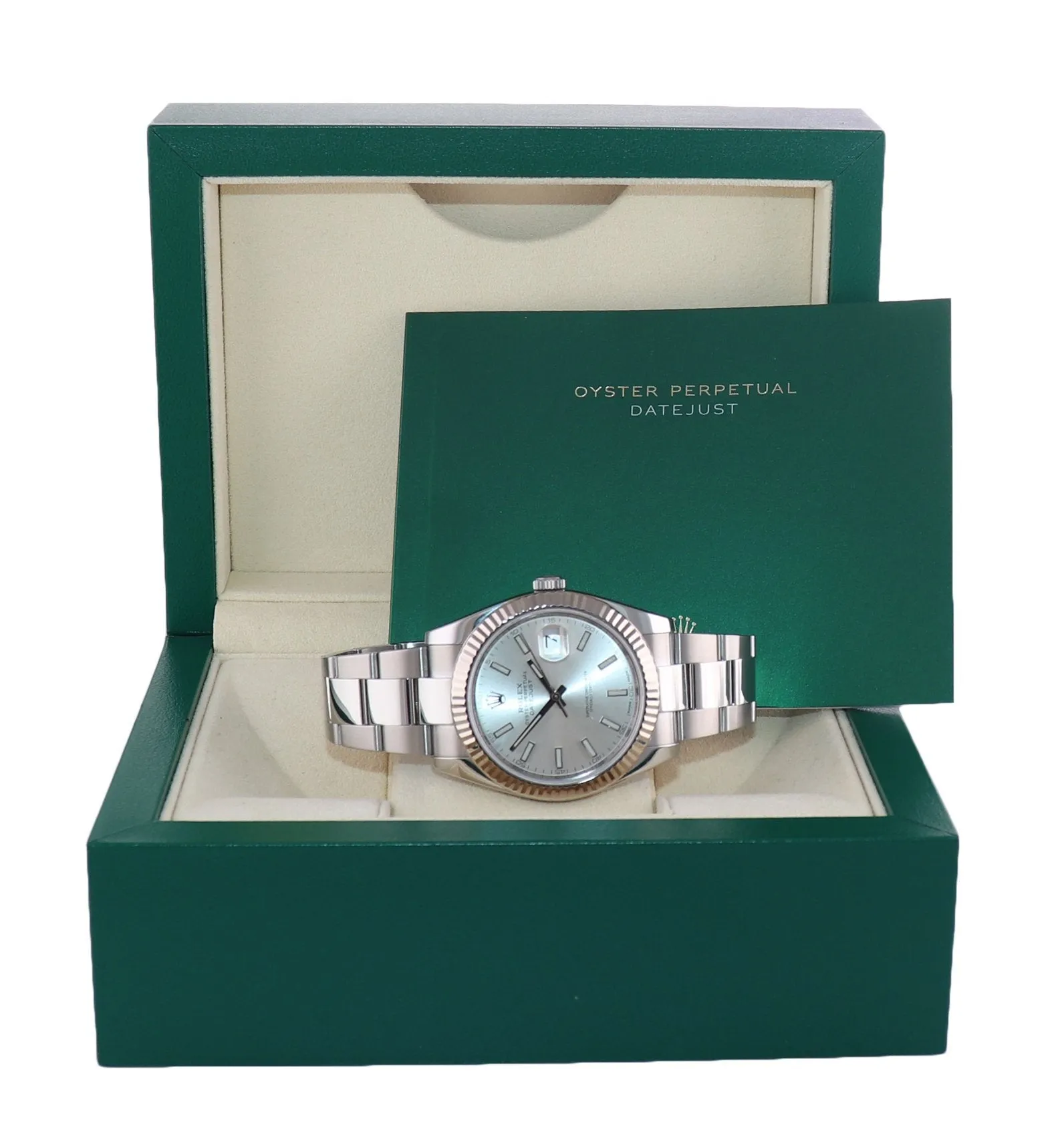 Rolex DateJust 41 126334 Silver Stick Dial Steel Fluted Oyster Band Watch Box