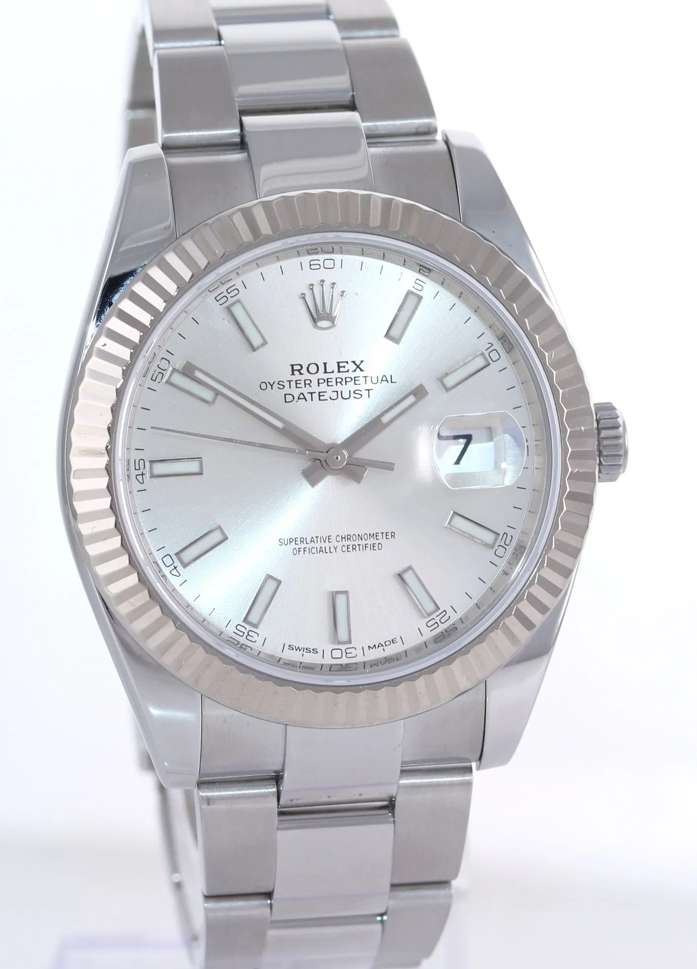 Rolex DateJust 41 126334 Silver Stick Dial Steel Fluted Oyster Band Watch Box