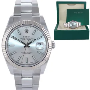 Rolex DateJust 41 126334 Silver Stick Dial Steel Fluted Oyster Band Watch Box