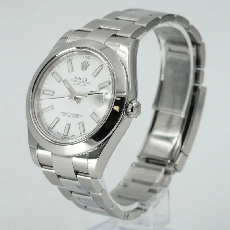 Rolex Datejust II 41 116300 White Dial Stainless Steel B&P 2014 Smooth Bezel