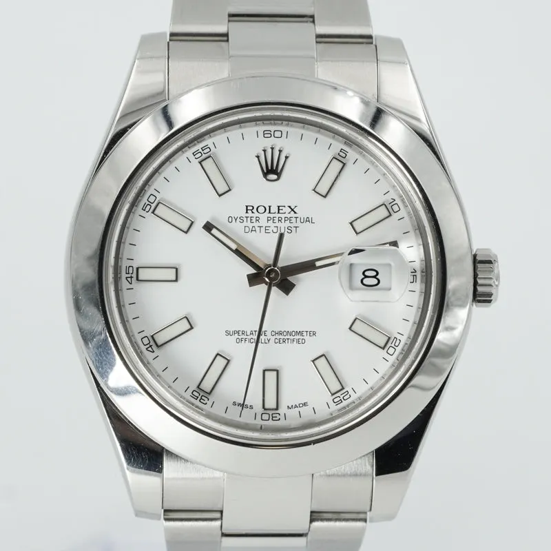 Rolex Datejust II 41 116300 White Dial Stainless Steel B&P 2014 Smooth Bezel