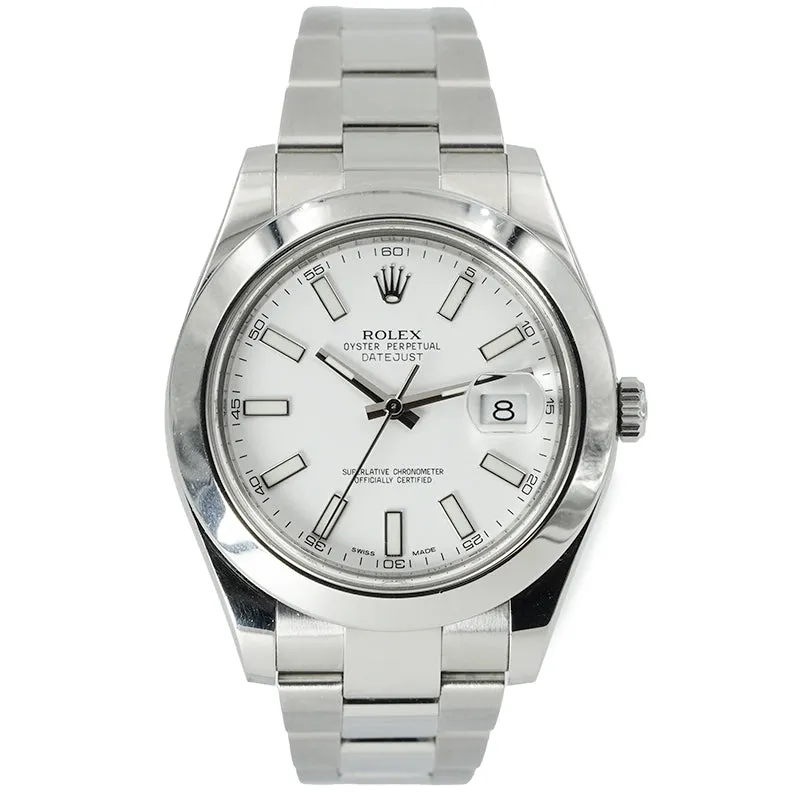 Rolex Datejust II 41 116300 White Dial Stainless Steel B&P 2014 Smooth Bezel