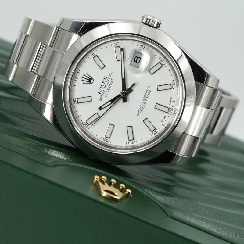 Rolex Datejust II 41 116300 White Dial Stainless Steel B&P 2014 Smooth Bezel