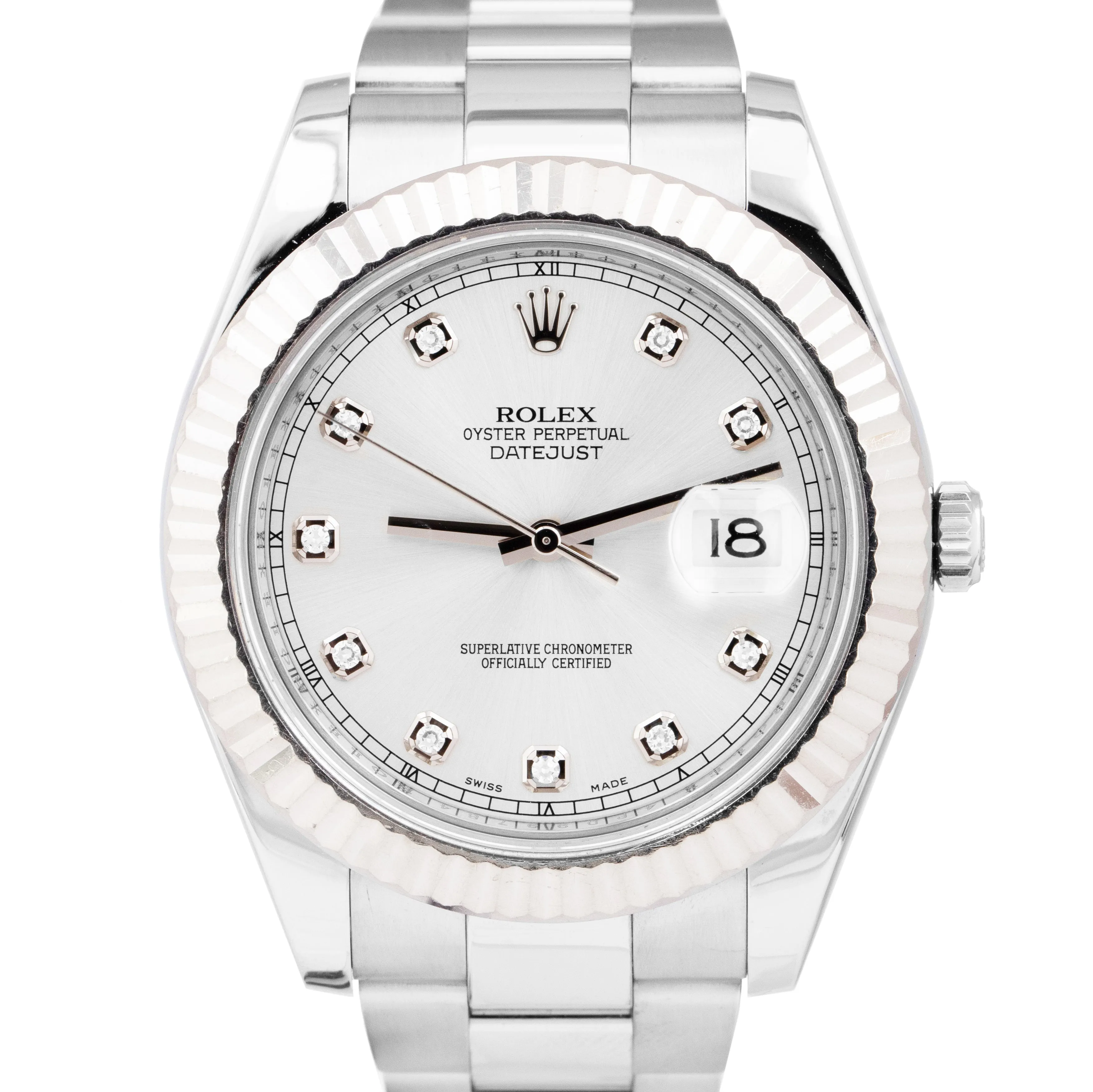Rolex DateJust II 41mm Silver 41mm DIAMOND Fluted Stainless Steel Watch 116334