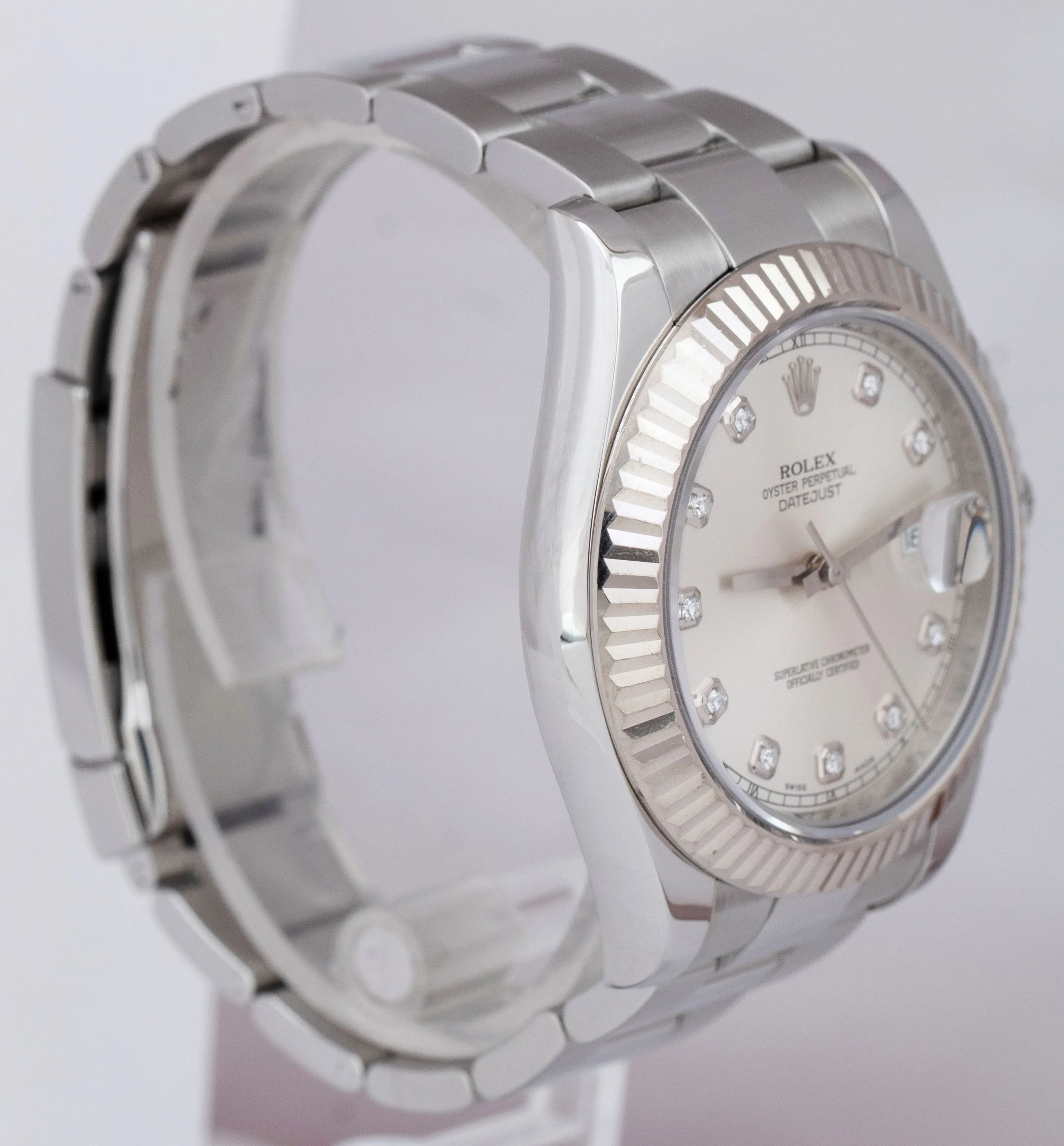 Rolex DateJust II 41mm Silver 41mm DIAMOND Fluted Stainless Steel Watch 116334