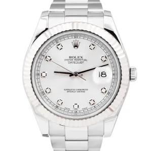 Rolex DateJust II 41mm Silver 41mm DIAMOND Fluted Stainless Steel Watch 116334