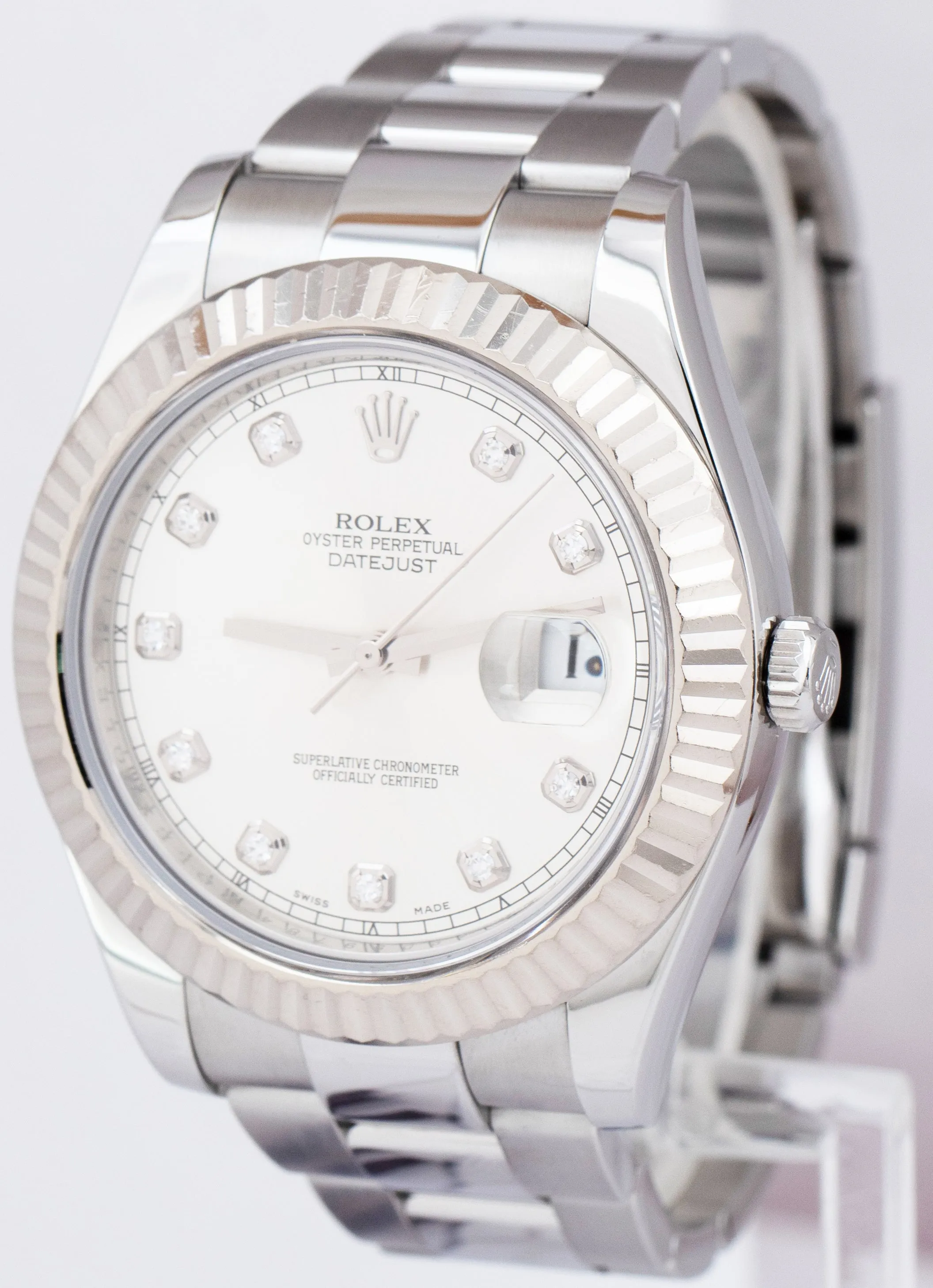 Rolex DateJust II 41mm Silver 41mm DIAMOND Fluted Stainless Steel Watch 116334