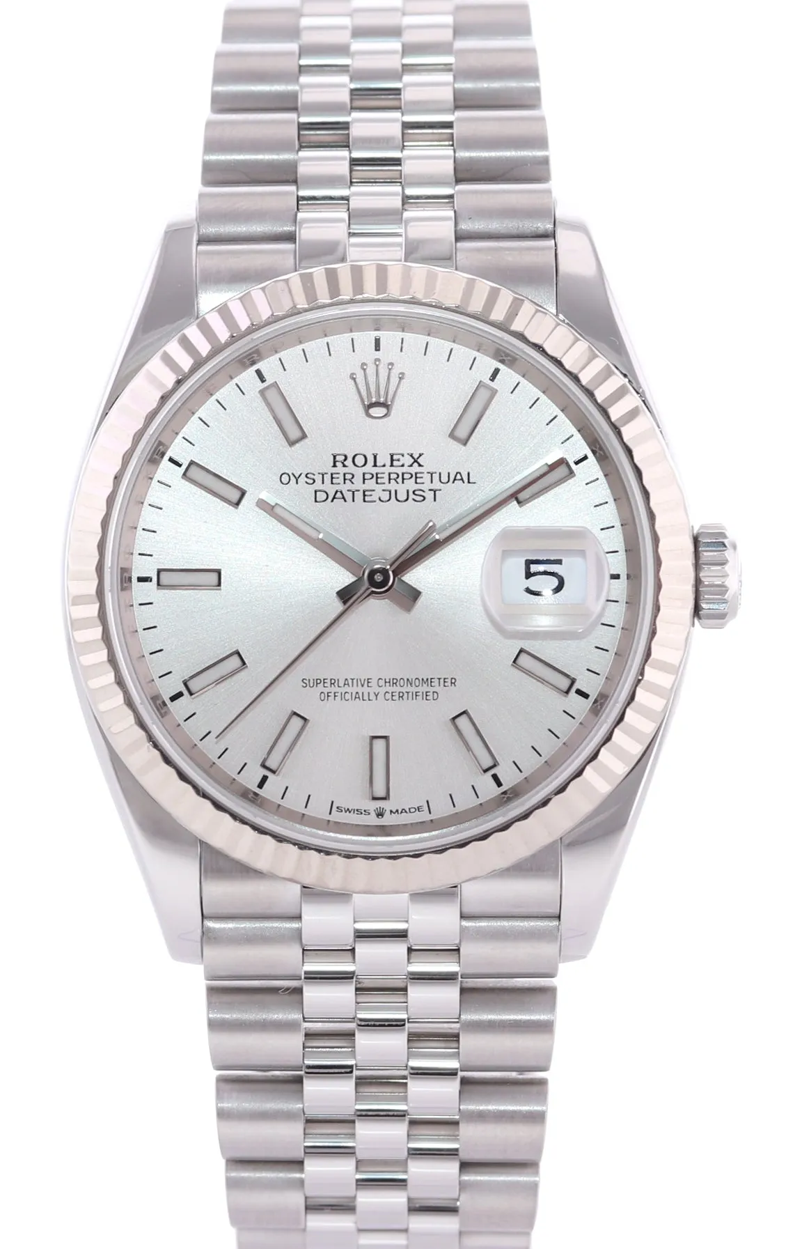 Rolex DateJust Silver Stick Jubilee 126234 Steel White Gold Fluted Watch Box