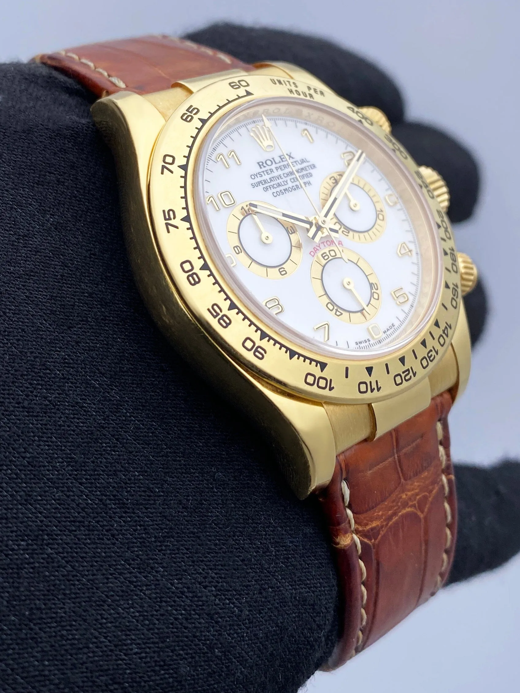 Rolex Daytona 116518 White dial Yellow Gold Mens Watch Box Papers