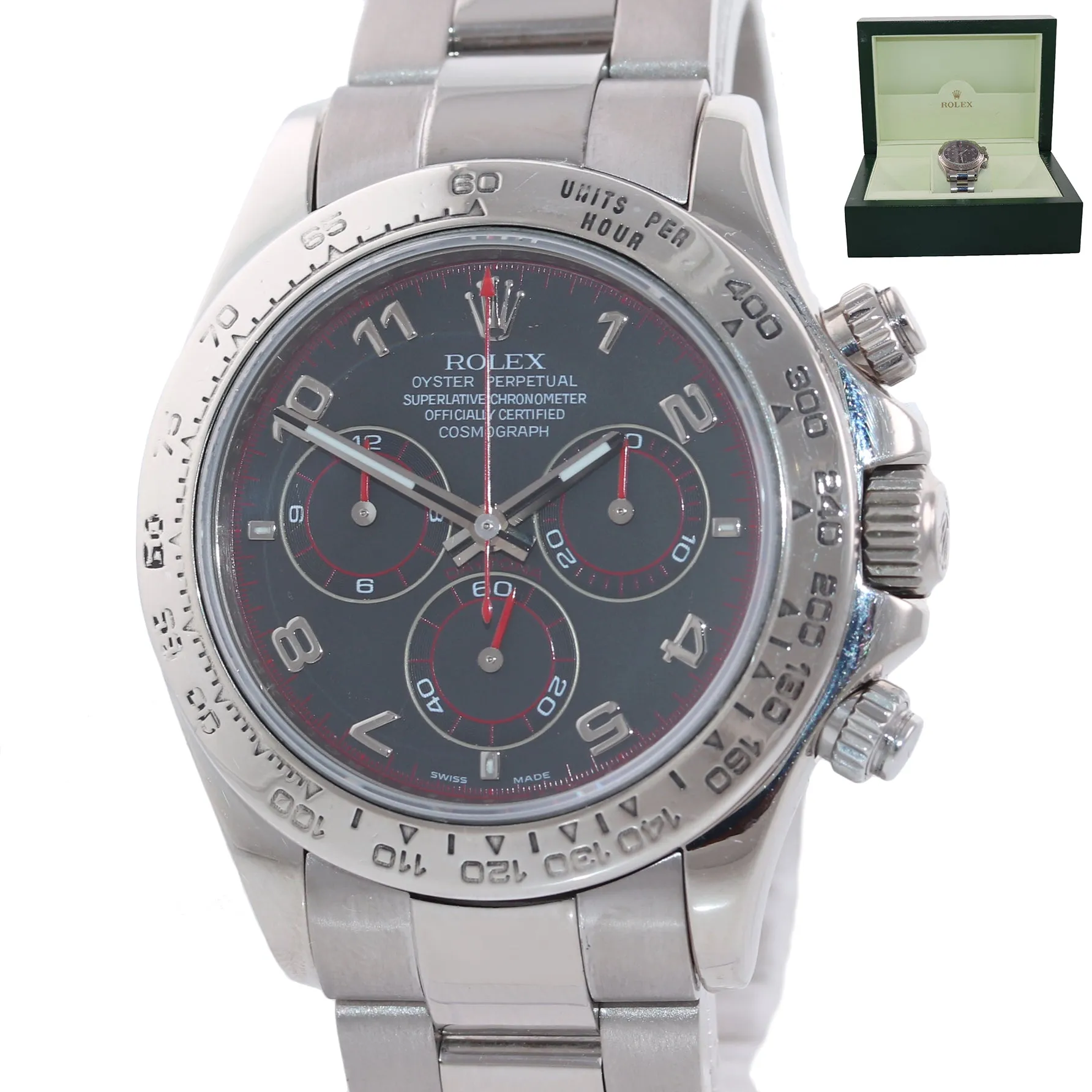 Rolex Daytona Black Racing Dial 116509 18k White Gold 40mm Watch Box