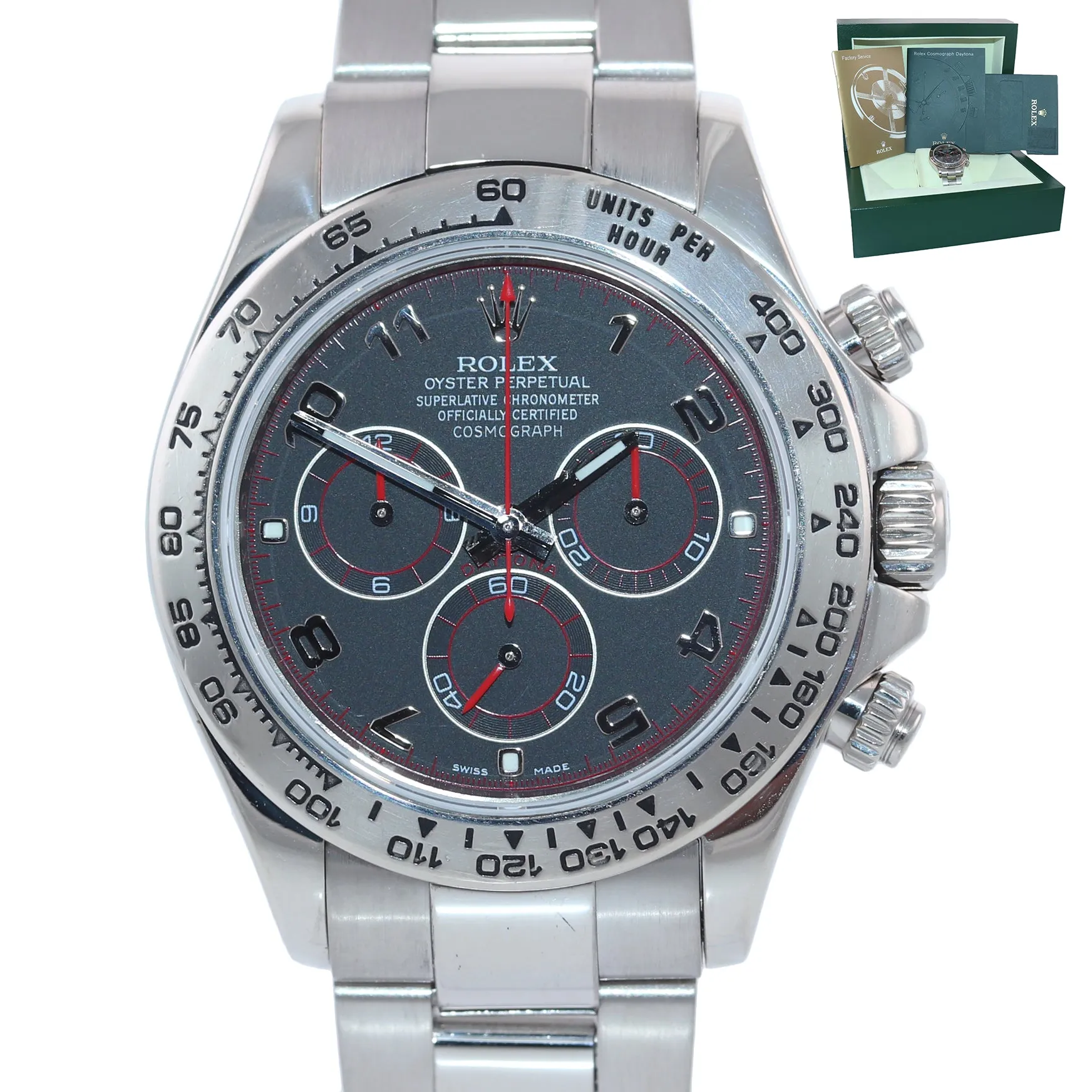 Rolex Daytona Black Racing Dial Red Hands 116509 18k White Gold Watch Box