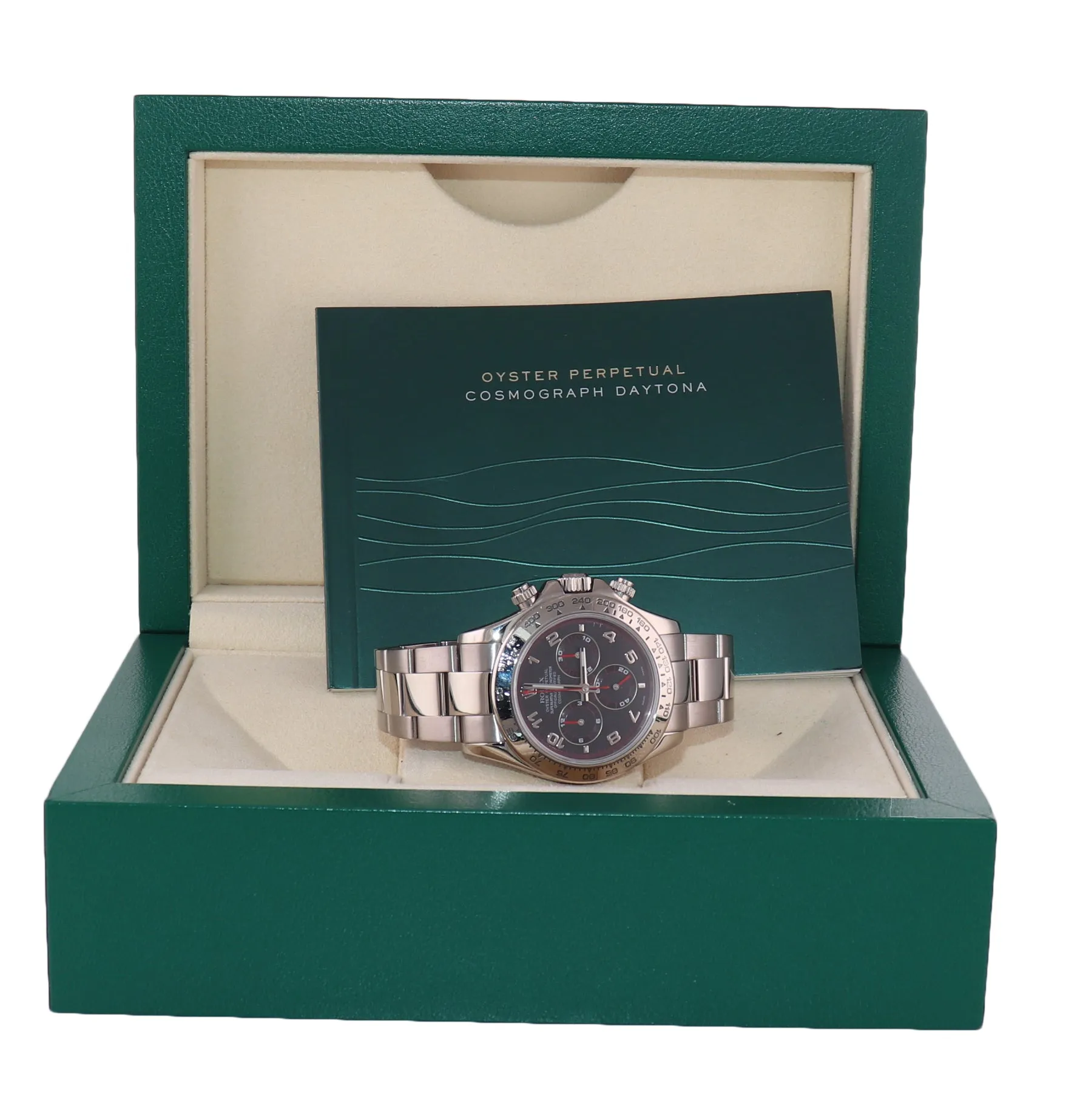 Rolex Daytona Black Red Racing Dial 116509 18k White Gold 40mm Watch Box