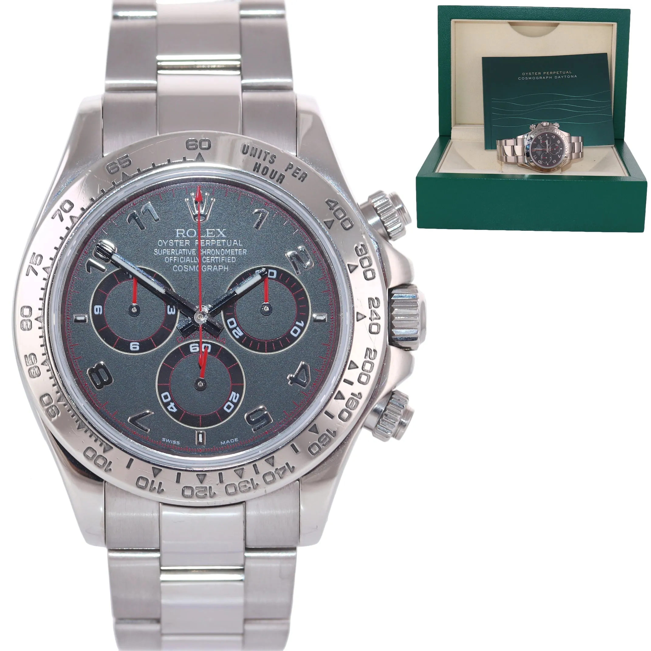 Rolex Daytona Black Red Racing Dial 116509 18k White Gold 40mm Watch Box