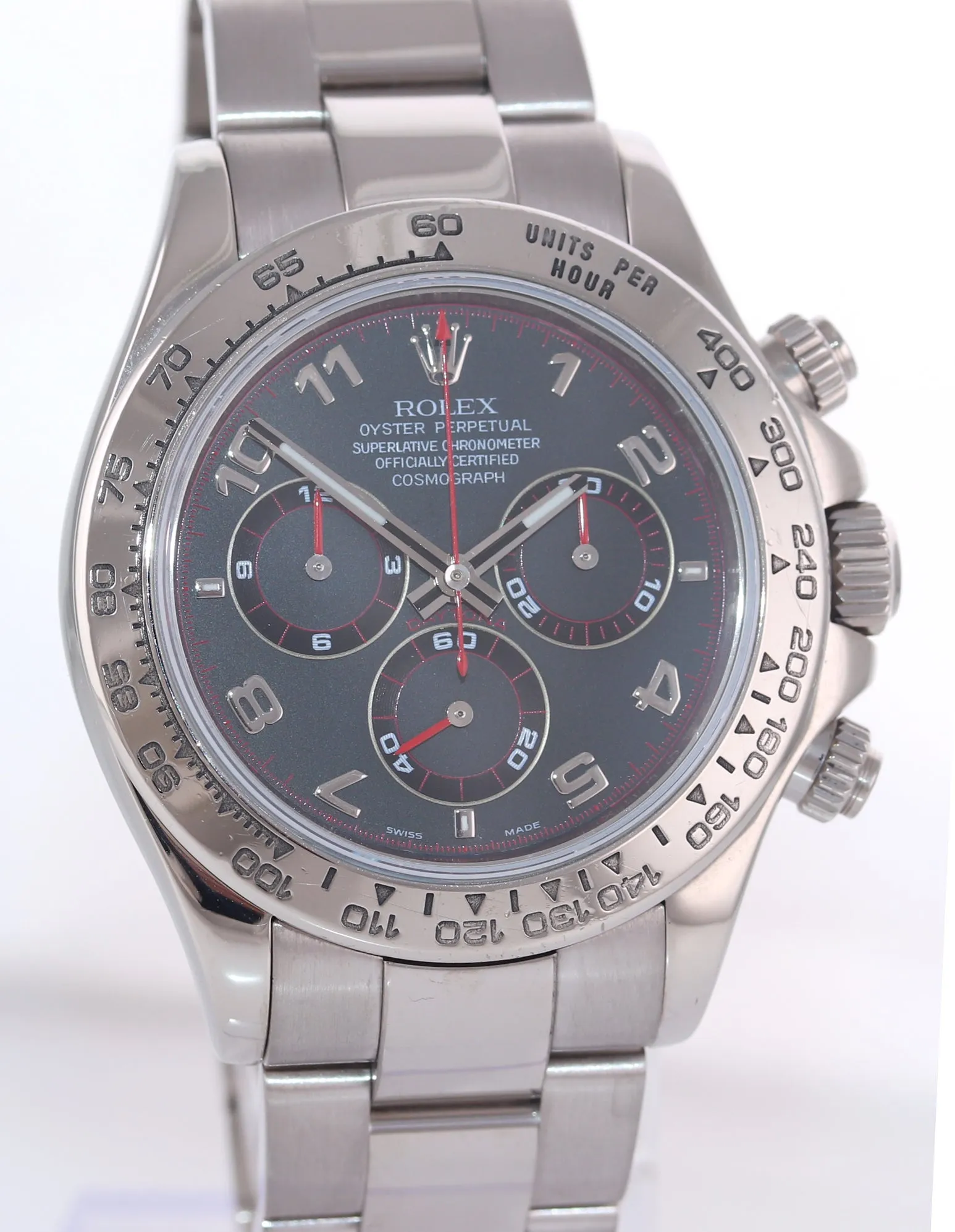 Rolex Daytona Black Red Racing Dial 116509 18k White Gold 40mm Watch Box