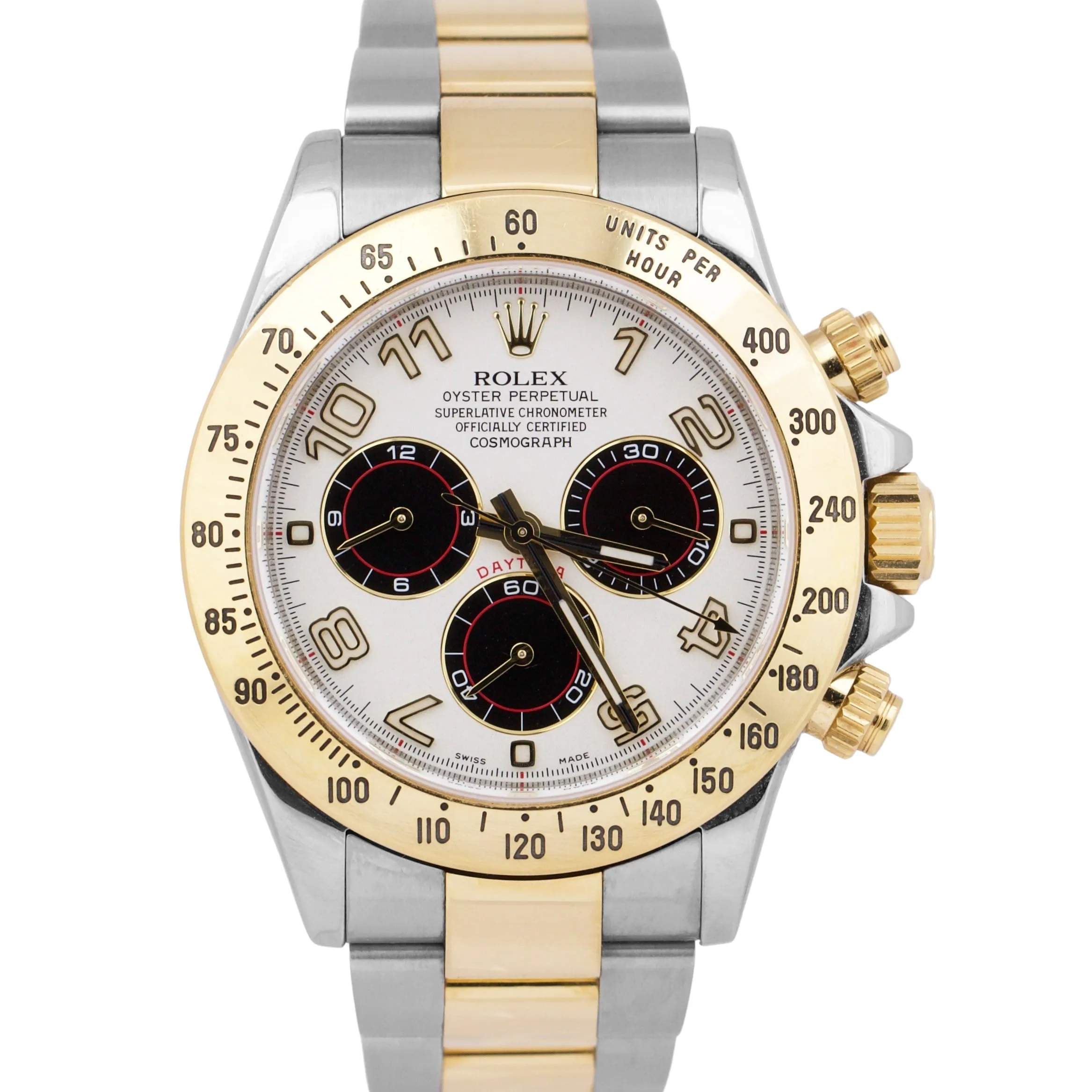 Rolex Daytona Cosmograph 40mm IVORY PANDA RACING 18K Gold Steel Watch 116523 BOX