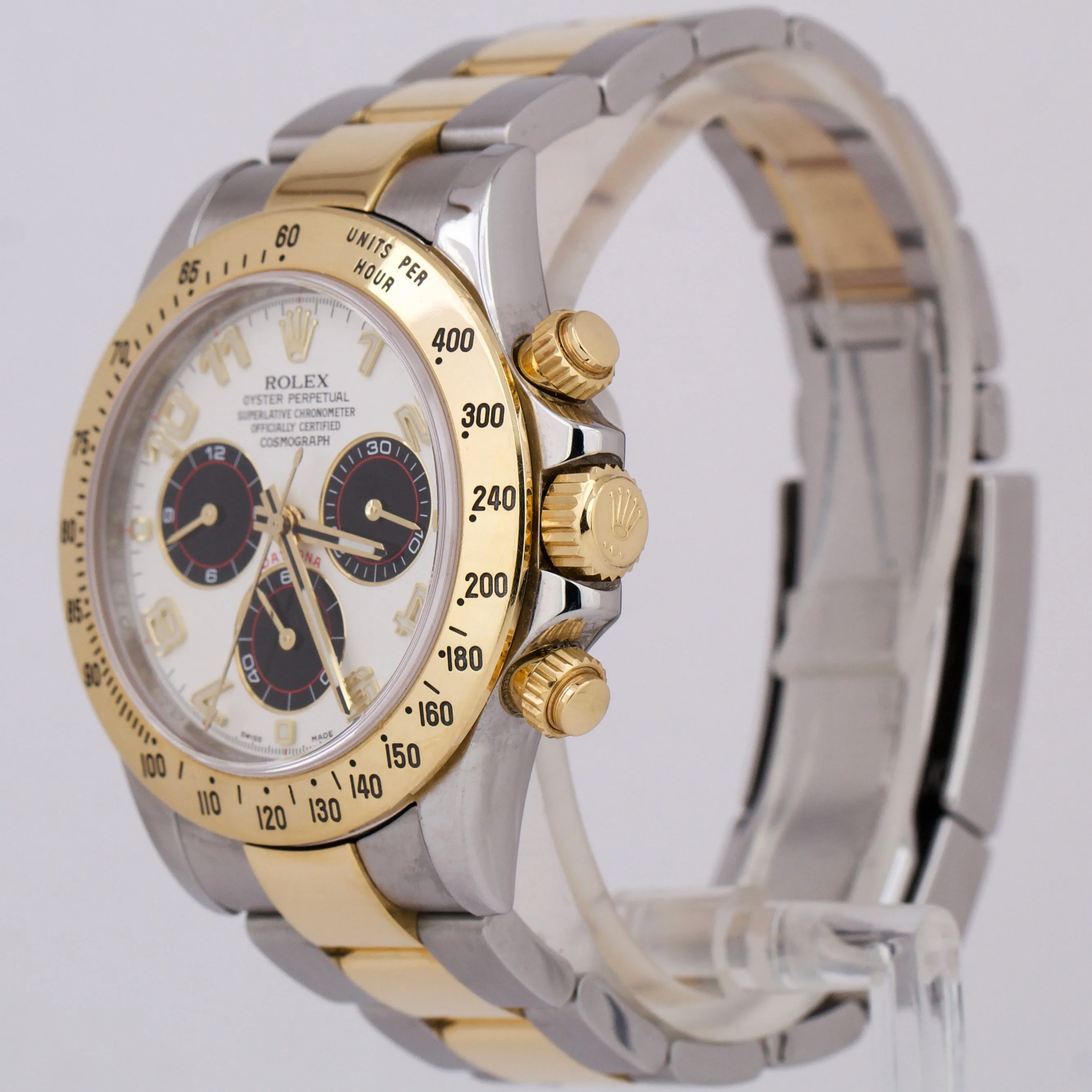Rolex Daytona Cosmograph 40mm IVORY PANDA RACING 18K Gold Steel Watch 116523 BOX