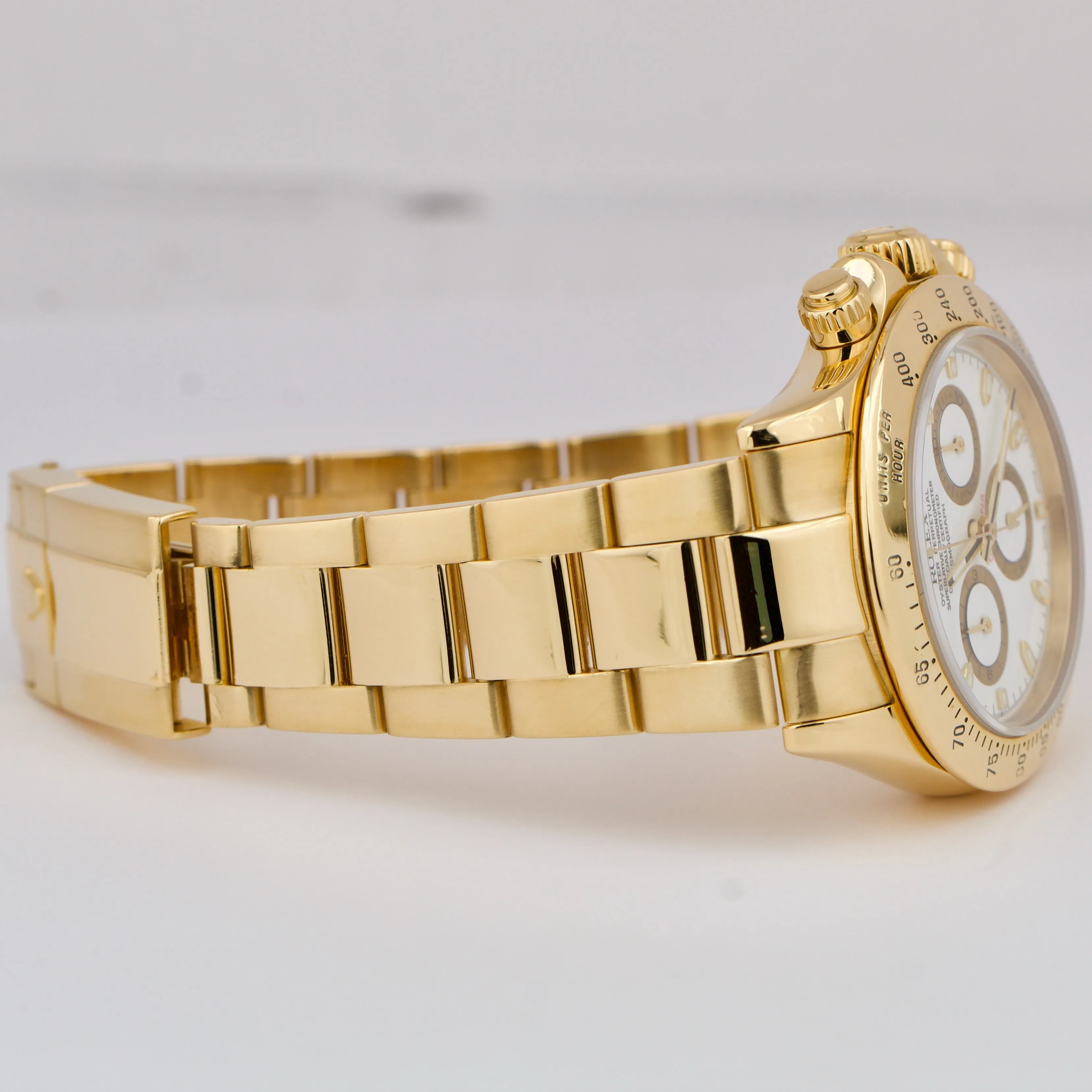 Rolex Daytona Cosmograph 40mm WHITE 18K Yellow Gold Oyster Watch 116528