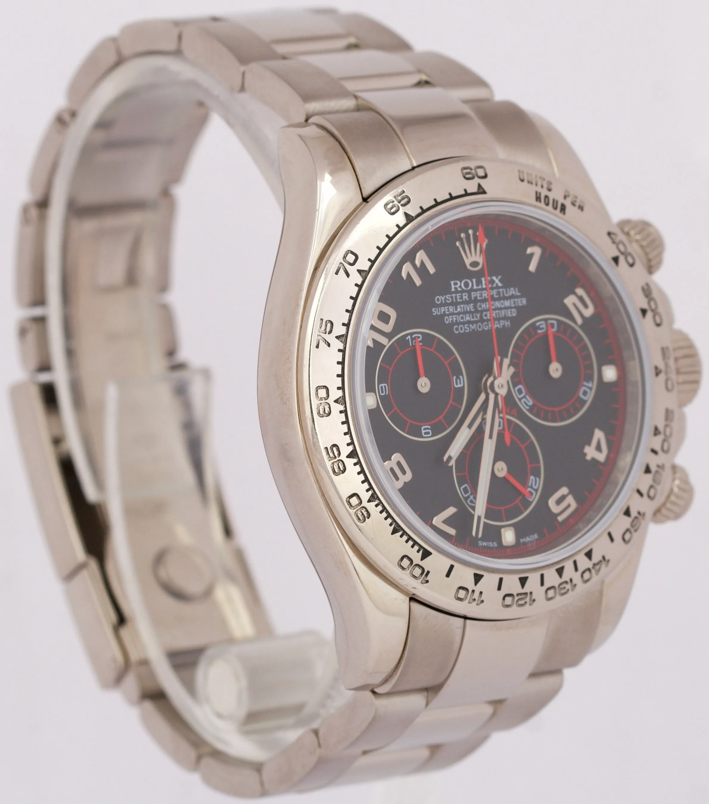 Rolex Daytona Cosmograph BLACK RACING Red 18K White Gold Oyster Watch 116509 BOX