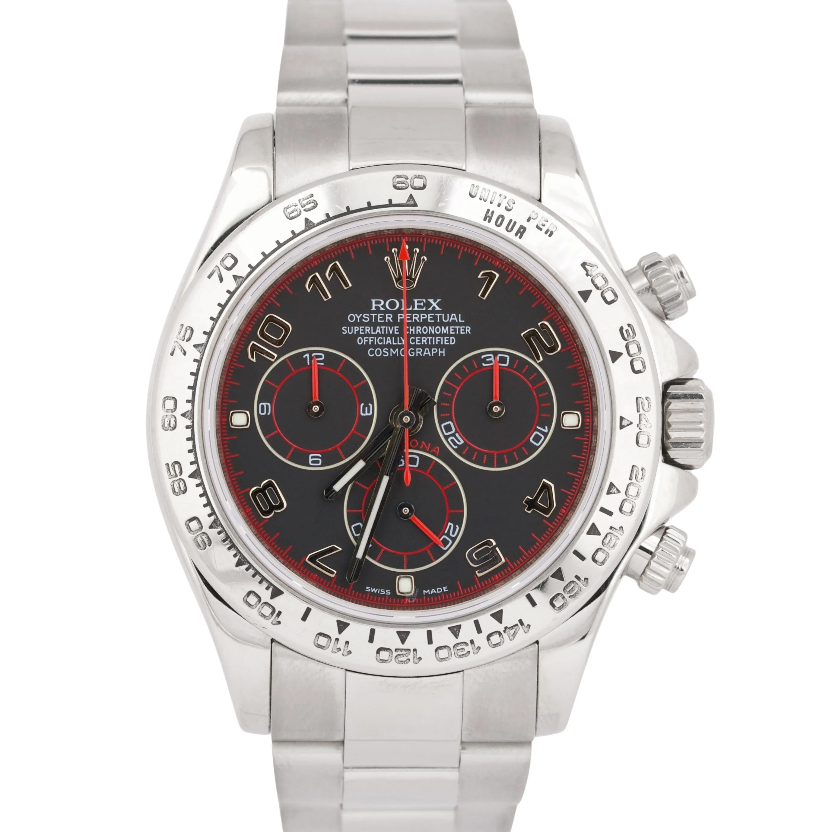 Rolex Daytona Cosmograph BLACK RACING Red 18K White Gold Oyster Watch 116509 BOX