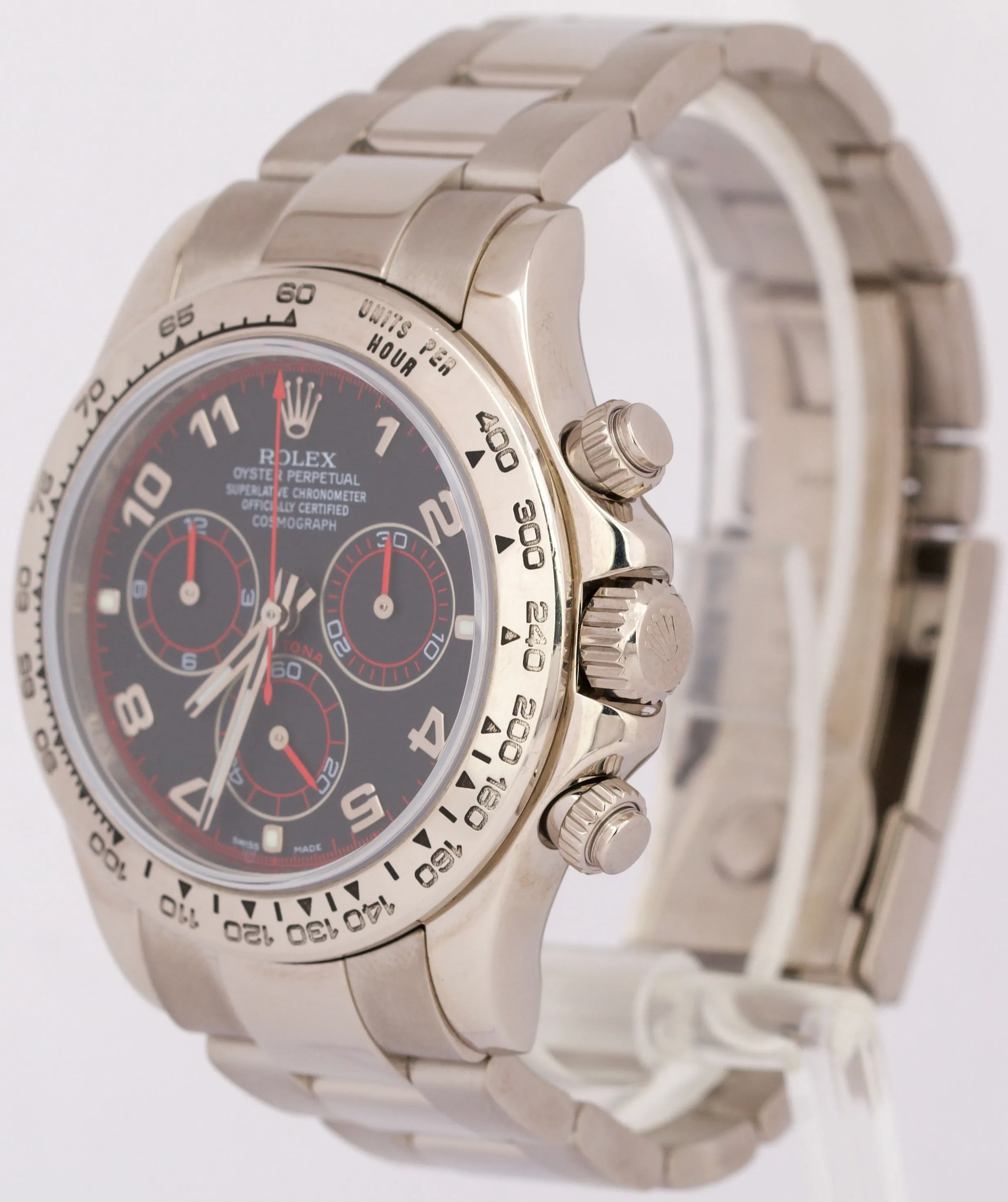 Rolex Daytona Cosmograph BLACK RACING Red 18K White Gold Oyster Watch 116509 BOX