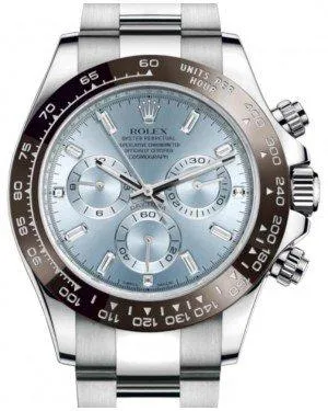 Rolex Daytona Platinum Ice Blue Index 8 Baguette Diamond Dial Chestnut Brown Ceramic Bezel Oyster Bracelet 116506 - New