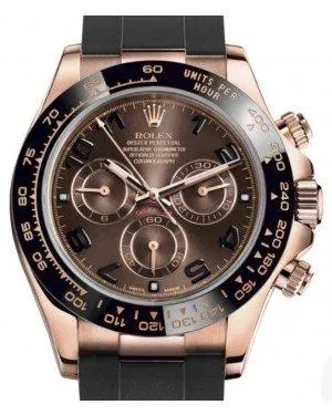 Rolex Daytona Rose Gold Chocolate Arabic Dial & Ceramic Bezel Oysterflex Rubber Bracelet 116515LN - NEW