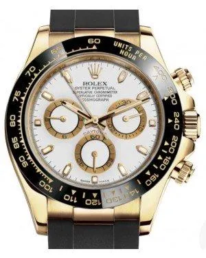 Rolex Daytona Yellow Gold White Index Dial Ceramic Bezel Oysterflex Rubber Bracelet 116518LN