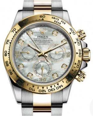 Rolex Daytona Yellow Gold/Steel White Mother of Pearl Diamond Dial Yellow Gold Bezel Oyster Bracelet 116503 - NEW