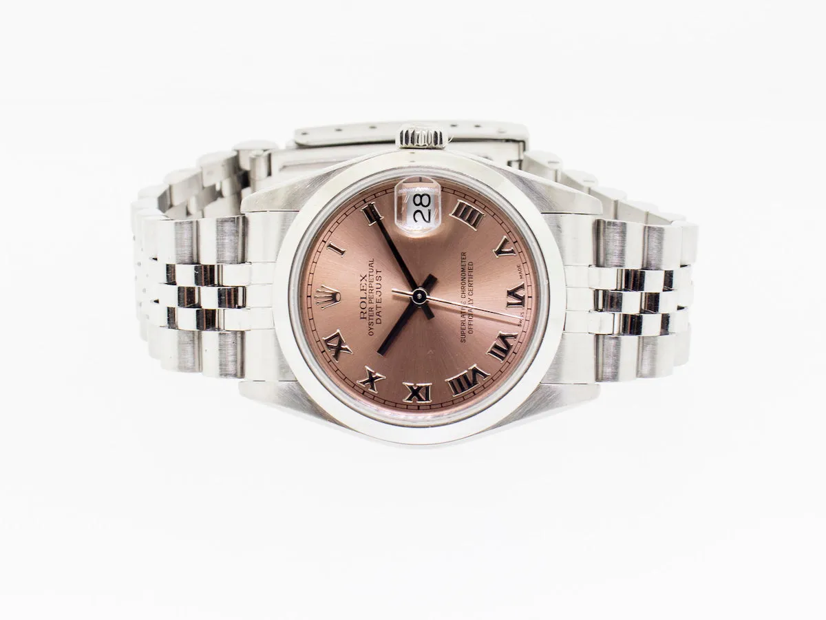 Rolex Lady-Datejust 31mm Stainless Steel Pink Roman Dial & Domed Bezel 68240