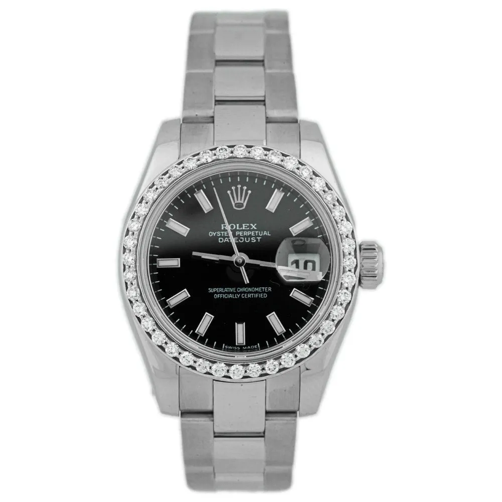 Rolex Lady's Datejust Stainless Steel 26mm Black Stick Dial Watch Reference #: 179160