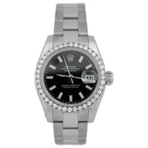 Rolex Lady's Datejust Stainless Steel 26mm Black Stick Dial Watch Reference #: 179160