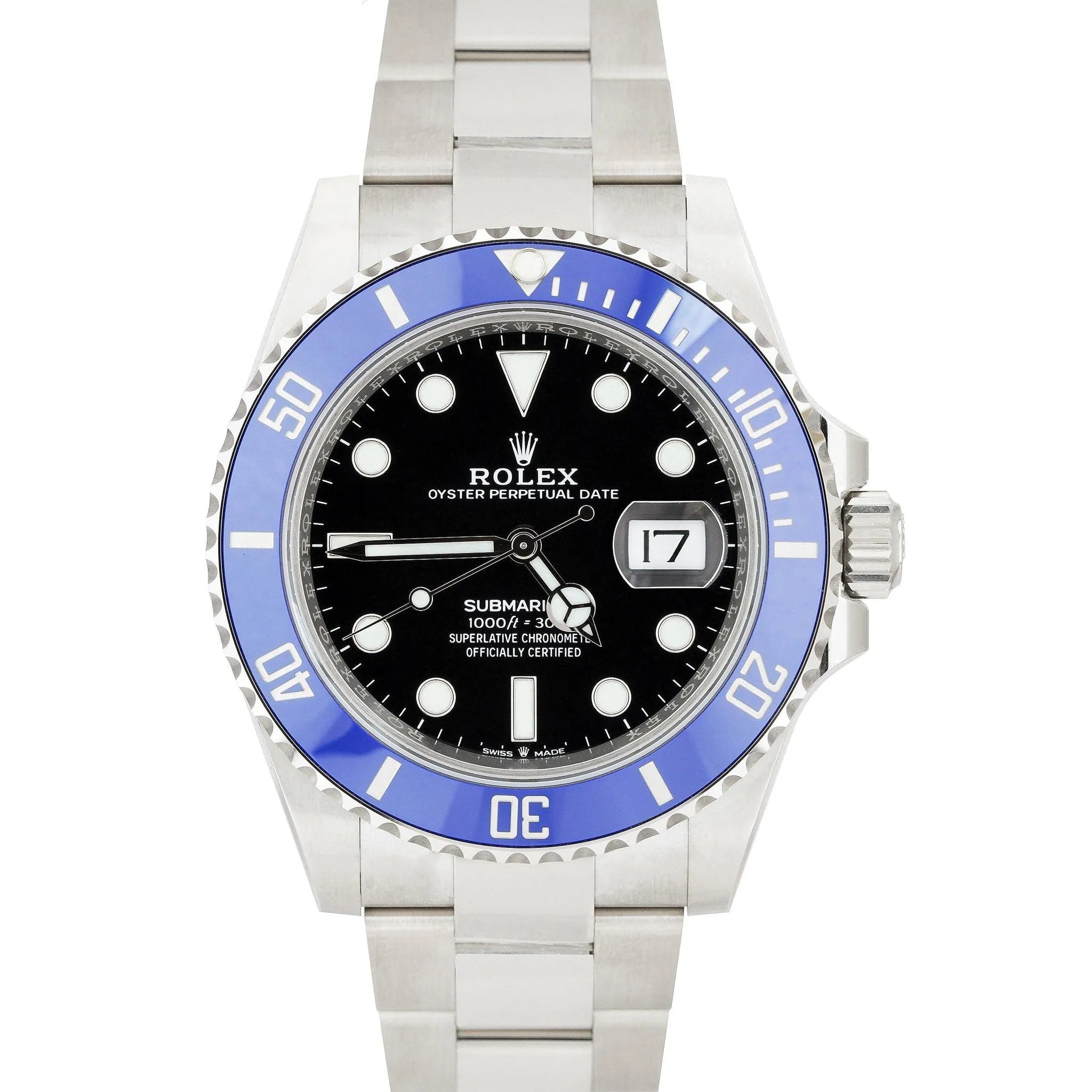 Rolex NEW CARD Submariner 41 Date BLUEBERRY White Gold Blue Watch 126619 LB B P