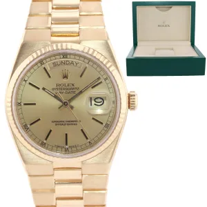Rolex OysterQuartz Day Date President 19018 Solid 18k Yellow Gold Watch Box