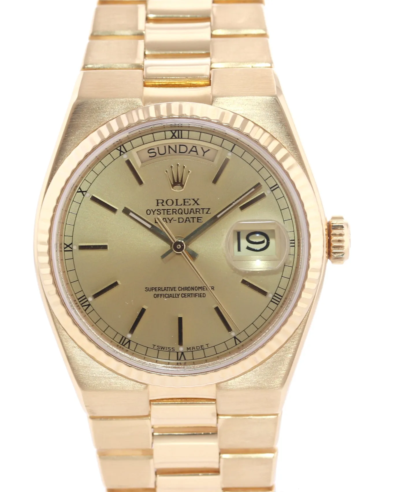 Rolex OysterQuartz Day Date President 19018 Solid 18k Yellow Gold Watch Box