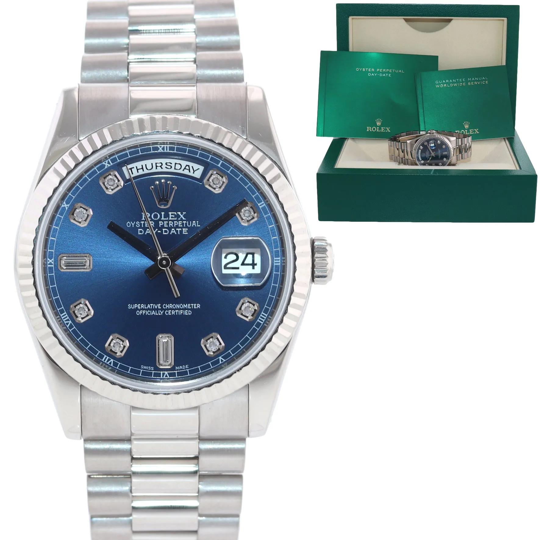 Rolex President Blue Diamond 118239 White Gold Watch newest buckle