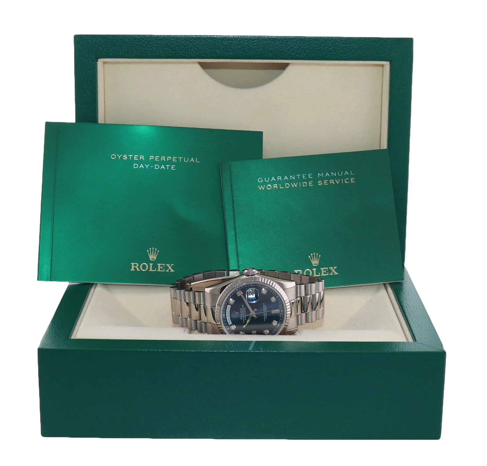 Rolex President Blue Diamond 118239 White Gold Watch newest buckle