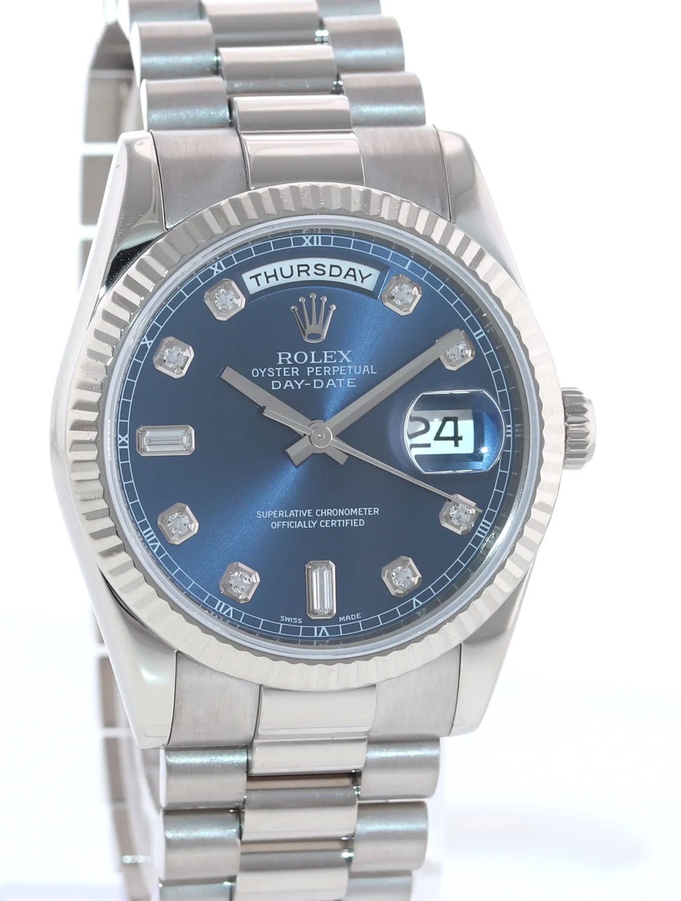 Rolex President Blue Diamond 118239 White Gold Watch newest buckle